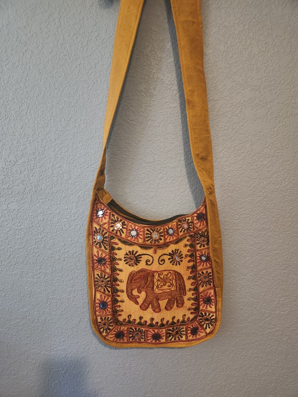 Vintage Boho Embroidered Elephant Crossbody Bag - Mustard Yellow And Othr Colors